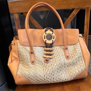 Anne Klein used leather and tweed large satchel
